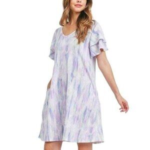 Perfect Peach Lavender & Pink Tie-Dye V-Neck Dress
